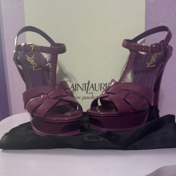Saint Laurent Dark Purple Strappy Heels - Picture 4 of 4